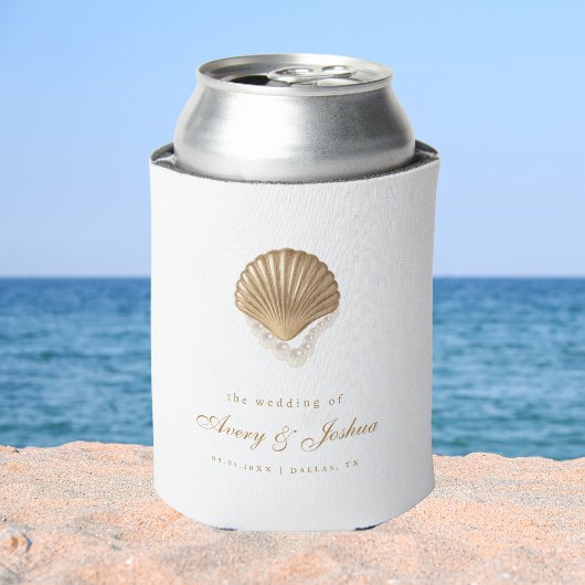 Gold Seashell Custom Coastal Wedding Favor Blikjeskoeler