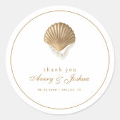 Gold Seashell Custom Coastal Wedding Favor Ronde Sticker (Voorkant)