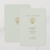 Gold Seashell Mute Sage Wedding Save the Date (Voorkant / Achterkant)