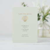Gold Seashell Mute Sage Wedding Save the Date (Staand voorkant)