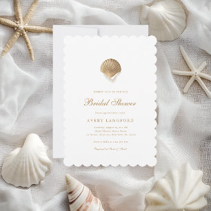 Gold Seashell & Pearl Vrijgezellenfeest Uitnodigen Kaart