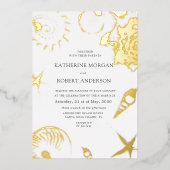 Gold Seashells Elegant Wedding Folie Invitation Folie Uitnodiging (Voorkant)