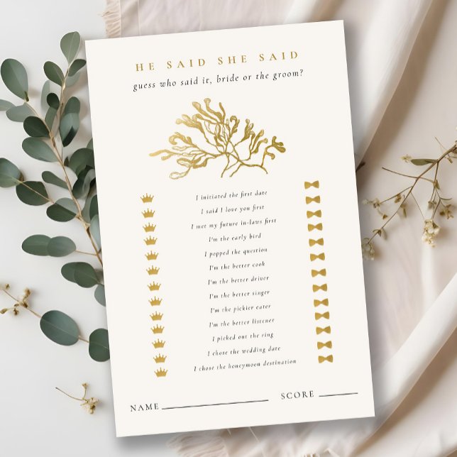 Gold Seaweed He Said She Said Bridal Shower Game (Creator heeft geüpload)