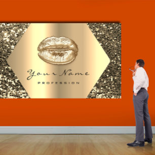 Gold Sepia Glitter Makeup Artist Kiss Lips Beauty Visitekaartje