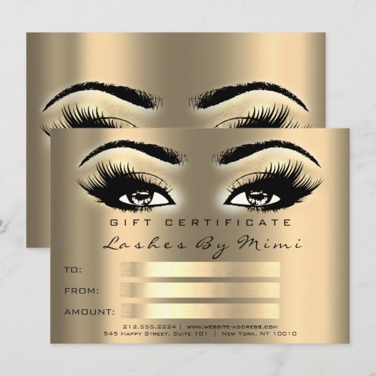 Gold Sepia Lashes Makeup Artist Certificate Gift Kaart (Voorkant / Achterkant)
