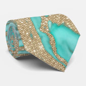 Gold Sequin Glitter Blauwgroen Smoky Marmer Stropdas (Opgerold)