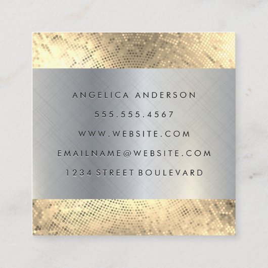 Gold Sequin Pattern | Silver Metallic Background Vierkante Visitekaartje (Achterkant)