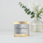 Gold Sequin Pattern | Silver Metallic Background Vierkante Visitekaartje (Staand voorkant)