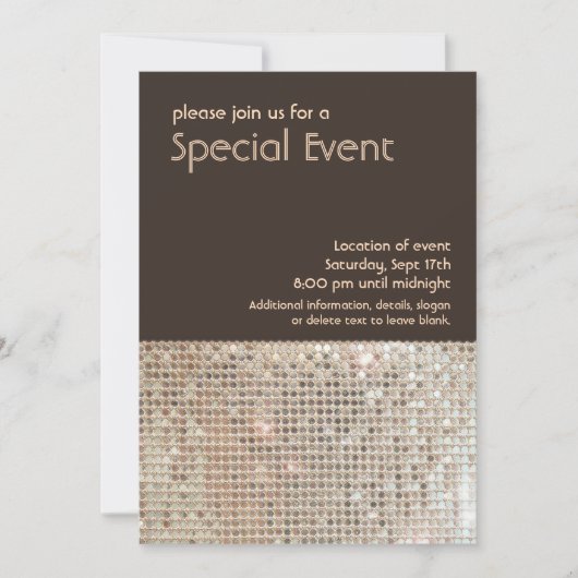 Gold Sequins 70's Retro Party Invitation (Devant)