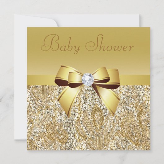Gold Sequins, Bow & Diamond Baby shower Kaart (Voorkant)