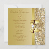 Gold Sequins, Bow & Diamond Quinceanera Kaart (Achterkant)