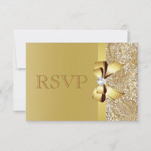 Gold Sequins, Bow & Diamond RSVP (Voorkant)