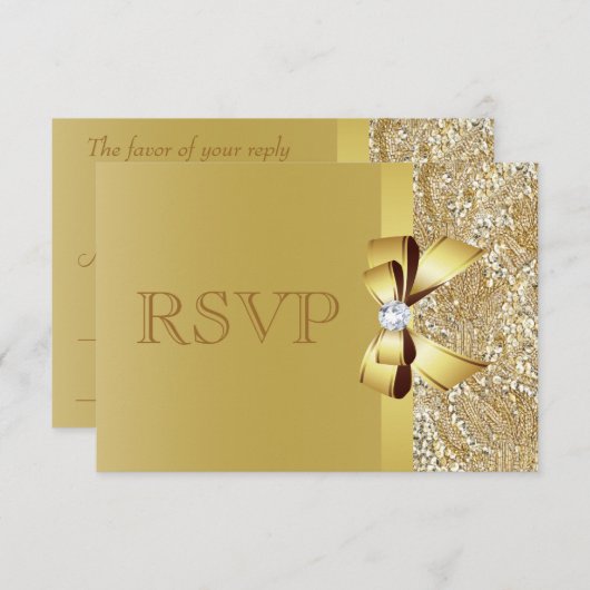 Gold Sequins, Bow & Diamond RSVP (Voorkant / Achterkant)