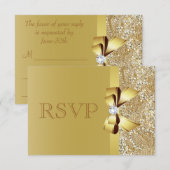 Gold Sequins, Bow & Diamond RSVP Kaartje (Voorkant / Achterkant)