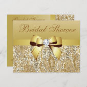 Gold Sequins, Bow & Diamond Vrijgezellenfeest Kaart (Voorkant / Achterkant)