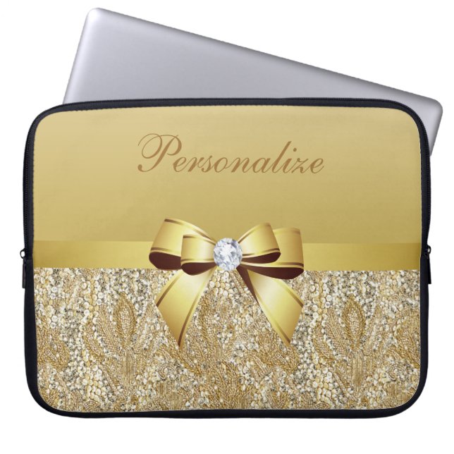 Gold Sequins, bv en diamant, speciaal aangepast Laptop Sleeve (Voorkant)