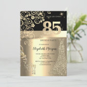 Gold Sequins Jurk Glas Bloemen 85e Verjaardag Kaart (Staand voorkant)