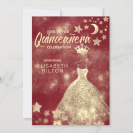 Gold Sequins kleden maansterren Quinceañera red Kaart