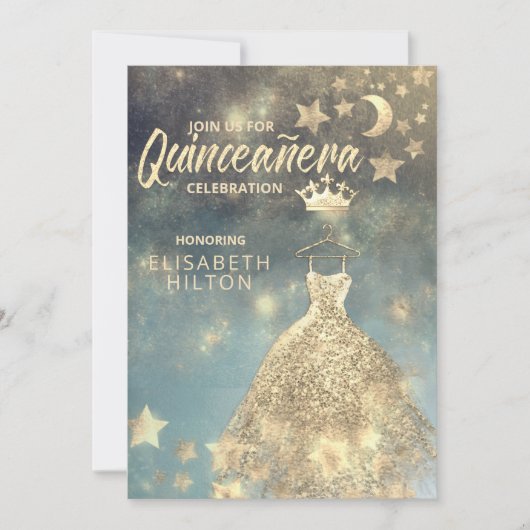 Gold Sequins kleedmasterren Quinceañera Kaart (Voorkant)
