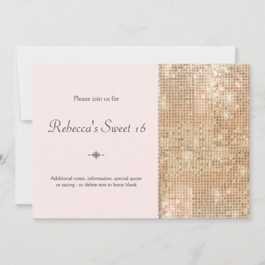 Gold Sequins Sweet 16 Blush Pink Kaart (Voorkant)