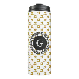 Gold Sewing Machine Pattern met Monogram ・ Crafts Thermosbeker