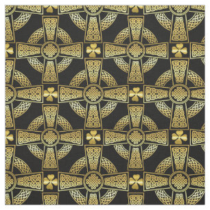 Gold Shamrock/Celtic cross/braided knot design Stof
