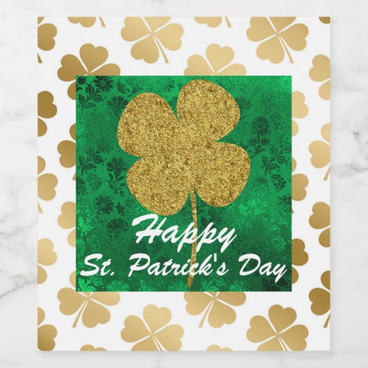 Gold Shamrocks Green Floral Wijn Etiket (Enkel label)