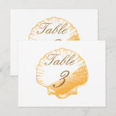 Gold Shells Plage Mariage Table Numéro Cartes (Devant / Derrière)