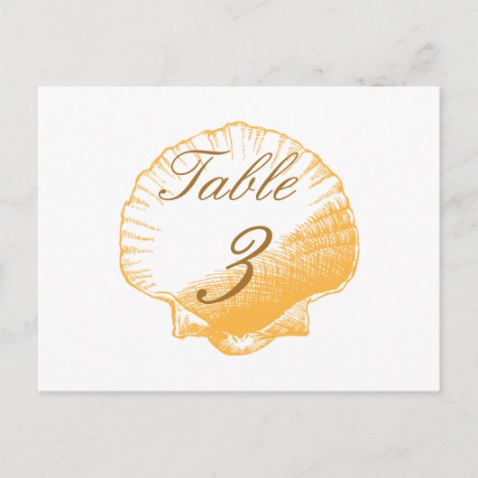 Gold Shells Plage Mariage Table Numéro Cartes (Devant)