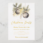 Gold Shimmer Baubles Kerstfeest Folie Uitnodiging (Voorkant)