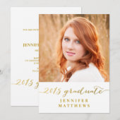 Gold Shine 2015 Photo Graduation Party Invitation (Devant / Derrière)
