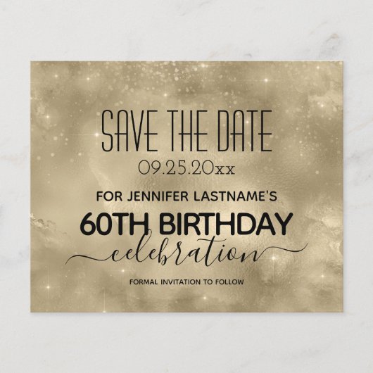 Gold Shine 60th Birthday Save the Date Budget (Voorkant)