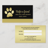 Gold Shiny Dog Paw op Black Pet Grooming Service Aanbevelingskaartje (Voorkant / Achterkant)