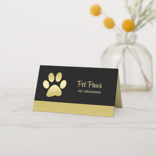Gold Shiny Dog Paw op Black Pet Grooming Service Afsprakenkaart (Voorkant)