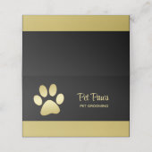 Gold Shiny Dog Paw op Black Pet Grooming Service Afsprakenkaart (Buitenkant ongevouwen)