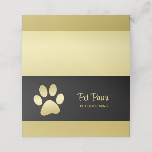 Gold Shiny Dog Paw op Black Pet Grooming Service Afsprakenkaart (Buitenkant ongevouwen)