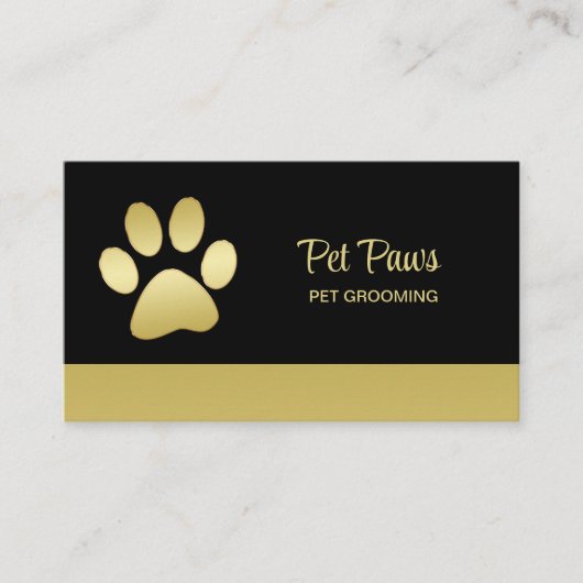 Gold Shiny Dog Paw op Black Pet Grooming Service Afsprakenkaartje (Voorkant)
