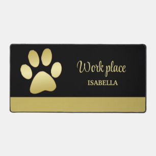 Gold Shiny Dog Paw op Black Pet Grooming Service Bureaumat