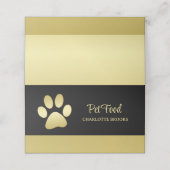 Gold Shiny Dog Paw op Black Pet Grooming Service Klantenkaartje (Buitenkant ongevouwen)