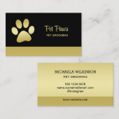 Gold Shiny Dog Paw op Black Pet Grooming Service Visitekaartje (Voorkant / Achterkant)