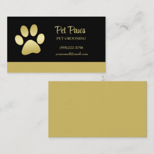 Gold Shiny Dog Paw op Black Pet Grooming Service Visitekaartje