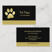 Gold Shiny Dog Paw op Black Pet Grooming Service Visitekaartje (Voorkant / Achterkant)