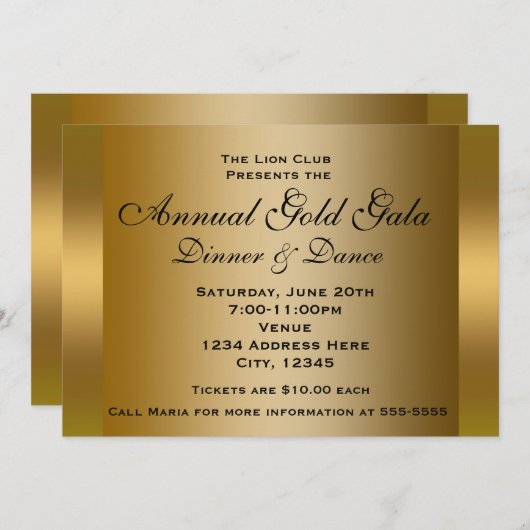 Gold Shiny Ticket Evenement Elegante Uitnodiging (Voorkant / Achterkant)