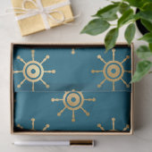 Gold Ship Wheels on Blue/Green Decoupage Tissuepapier (Geschenk)