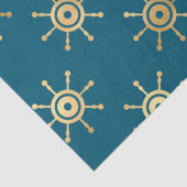 Gold Ship Wheels on Blue/Green Decoupage Tissuepapier (Detail)