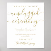 Gold Signature Script Unplugged Ceremony Sign Poster (Voorkant)
