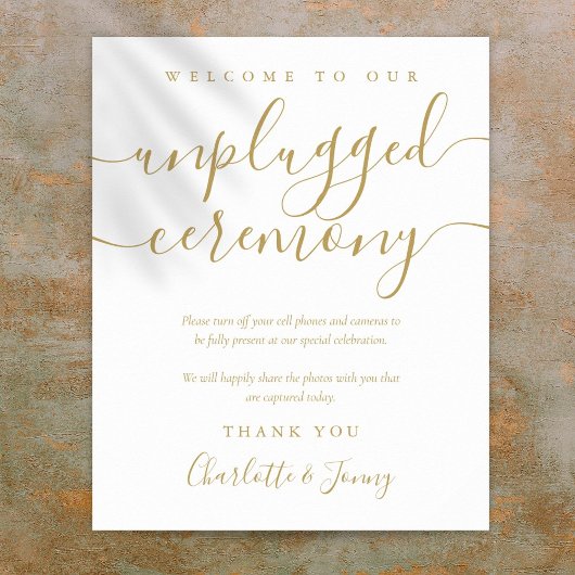 Gold Signature Script Unplugged Ceremony Sign Poster