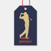 Gold Silhouette Golfer Birthday Cadeaulabel (Voorkant)