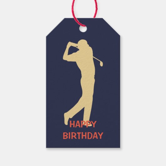 Gold Silhouette Golfer Birthday Cadeaulabel (Voorkant)