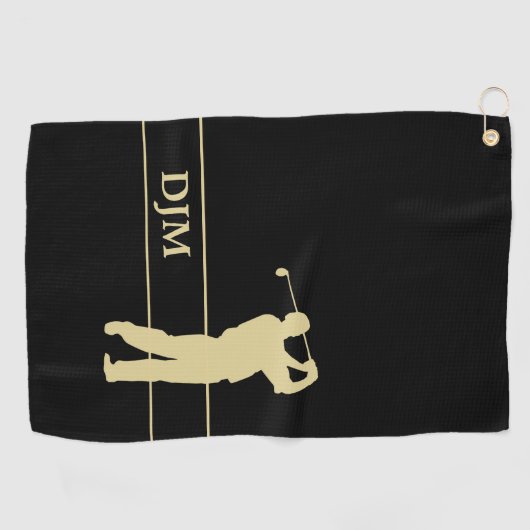 Gold Silhouette Golfer Monogram Golfhanddoek (Horizontaal)
